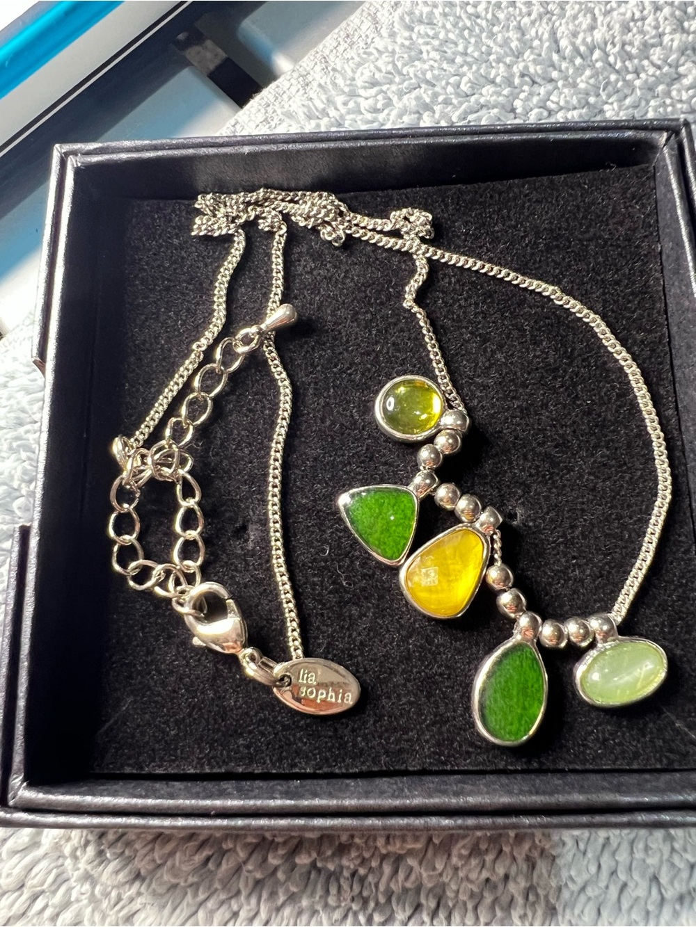 Lia Sophia Green & Yellow Teardrop Pendant Necklace